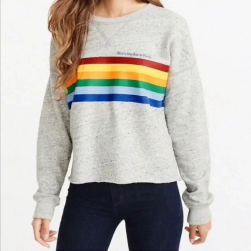 Abercrombie & Fitch Rainbow Stripe Crewneck Sweatshirt - Size S